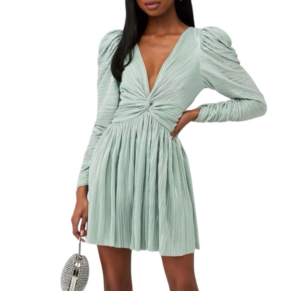 NWT‎ Sabina Mustayev Morgana Mint Green Metallic Mini Dress Size Medium